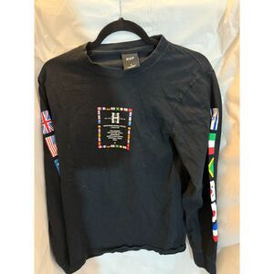 HUF Worldwide Long Sleeve Flag Graphic Tee – Black, Size S